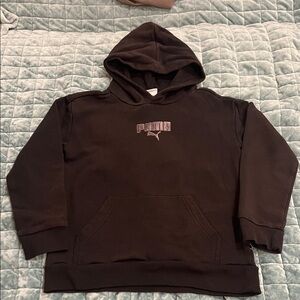 Kids Puma Classic Black Hoodie with Embroidered Logo